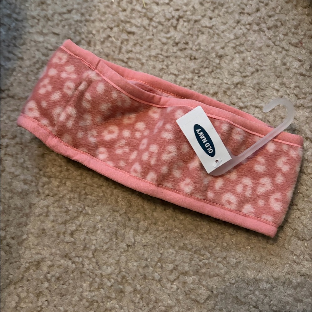 Kids youth Pink leopard fleece ear warmer Headband
